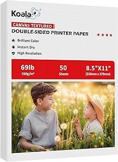 Koala Thick Canvas Textured Double-Sided Printer Paper 8.5X11 69LB 50sheets 260GSM Heavyweight Compatible with Inkjet and Laser Printer