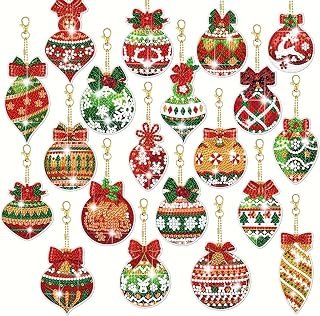 Christmas Craft Diamond Art Kit For Adult – 20 Pieces DIY Diamond Painting Keychain Kits with Double-Sided Hanging Keychains for Christmas Hanging Ornaments, Perfect for DIY Enthusiasts – Ermaoo(Balls Style)