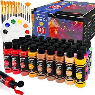Acrylic Paints Set, 60ml Art Craft Paint Bottles - 36 Colors Set | 12 Brushes, 1 Palette, Premium Art Supplies Gifts for Artists Beginners on Canvas Rocks Wood Ceramic Fabric