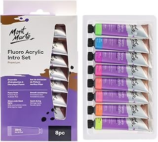 Mont Marte Fluoro Acrylic Paint Intro 8-Pieces Set, 18 ml
