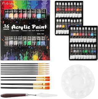 Acrylic Paint Set, 36 Colors x 12ml Artist Quality Acrylic Paint, Non-Toxic Art Supplies for Students, Adults and Professionals, Acrylic Paint Set for Canvas, Wood, Clay, Fabric and Ceramic Crafts