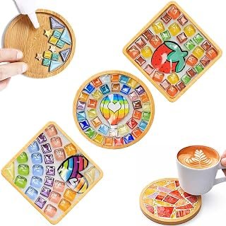 3 Sets Self-Made Mosaic Kits for Adults Glass Tiles for Crafts with Wooden Coasters for Women Mixed Color Mosaic Art Kit Craft Coaster Project Handmade Making Kit Set for Home Decor Gifts - 3 Sets(Colorful)