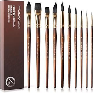 Watercolour Brushes Professional Synthetic Squirrel Hair Paintbrush 10Pcs | Artist Watercolour Painting Brush Set, Excellent Colour Carrying Capacity, Ideal for Watercolour & Inks Painting