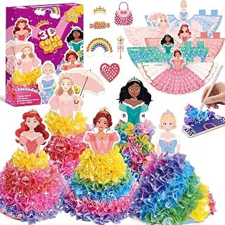 Poke-in Art 3D Magical Princesses Craft Kit for Girls, Creative DIY Arts & Crafts Set with Princess Figures & Accessories, Mess-Free Craft Activity for Kids, Fun Gift Girls & Boys Ages 3-12