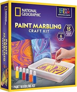 National Geographic Paint Marbling Craft Kit - Create 12 Sheets of Marble Art with Paints & Water, Painting Arts and Crafts Kit