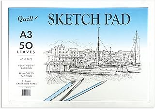 Quill, A3 Sketch Pad, 50 Sheets, 110gsm Cartridge Paper, White Pages, Glue Bound, Reinforced Padding, Landscape