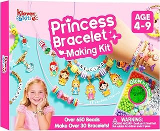 Klever Kits Princess Bracelet Making Kit, Jewelry Making Kit, Bracelets for Girls, Crafts for Kids, 4 Year Old Girl Birthday Gifts, Over 650 Beads, Make 30+ Designs