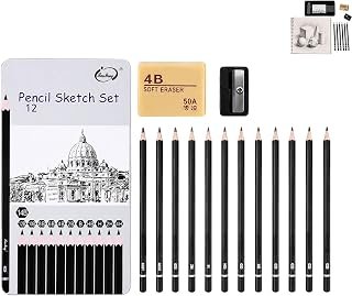 14-Piece Sketching Pencil Set with 14B-4H Graphite Pencils, 50A Eraser, and Pencil Sharpener, Professional Drawing Kit for Artists, Shading, Sketching, Manga, and DIY Crafting in Compact Tin Box