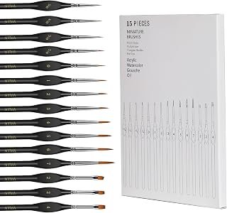 Miniature Paint Brushes, 15PCS Model Brushes Detail Paint Brush Set, Fine Detailing for Watercolor, Oil, Face, Acrylic, Nail, Line Drawing, Scale Model Painting（Black）