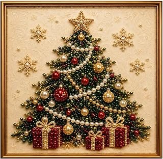 DIY Christmas Pearl Painting Art Kit with Frame,5D Christmas Pearl Bead Art
