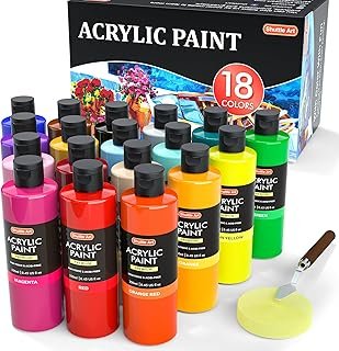 Shuttle Art Acrylic Paint, 18 Colours Acrylic Paint Bottle Set (240ml/8.12oz), Rich Pigmented Acrylic Paints, Bulk Painting Supplies for Artists, Beginners and Kids on Rocks Crafts Canvas Wood Ceramic