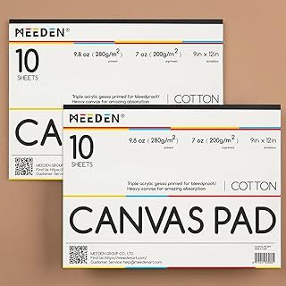 MEEDEN Artist Canvas Paper Pad: 9"x12" Canvas Pad, 20 Sheets (9.8oz/280g), Triple Primed Glue Bound Painting Paper Pad for Adults & Students - Art Supplies for Oil, Acrylic Mixed Media Painting