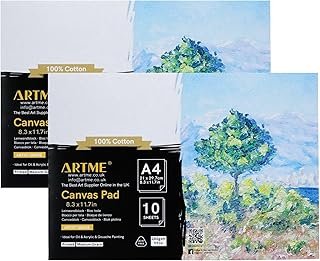 ARTME A4 Canvas Pad 2pk, 10 Sheets 280gsm, for Oil and Acrylic Painting. Triple Primed, Acid Free, 100% Cotton. (A4-2pk)