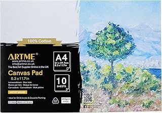 ARTME A4 Canvas Pad, 10 Sheets 280gsm, for Oil and Acrylic Painting. Triple Primed, Acid Free, 100% Cotton. (A4-1pk)