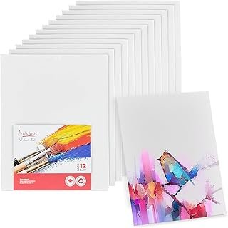 8x10 inch Canvas Boards for Painting, Blank Flat Canvas Panels Art Painting Supplies - Gesso Primed 100% Cotton for Acrylic Oil Watercolor Tempera Paint（12 Pack）