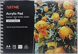 ARTME A4 Acrylic Pad Landscape x 12 Sheets/ 400gsm Extra Heavyweight/Cold Pressed/Acid Free, Premium Quality Drawing Paper for Acrylic and Gouache | Cold Pressed Heavyweight Painting Paper For Acrylic Gouache Ink And Mixed Media Artists Students