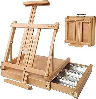 MEEDEN Studio Sketchbox Table Easel with Metal Lined Drawer - Adjustable Solid Beech Wood Tabletop Easel, Artist Easel with Storage, Perfect for Studio or Plein Air - Holds canvases up to 34" high
