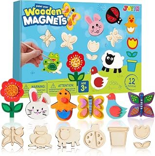 JOYIN 12 Nature Wooden Creativity Arts & Crafts Painting Kit for Kids, Decorate Your Own Painting Gift, Easter Basket Stuffers, Birthday Parties and Family Crafts, Party Favors for Boys Girls